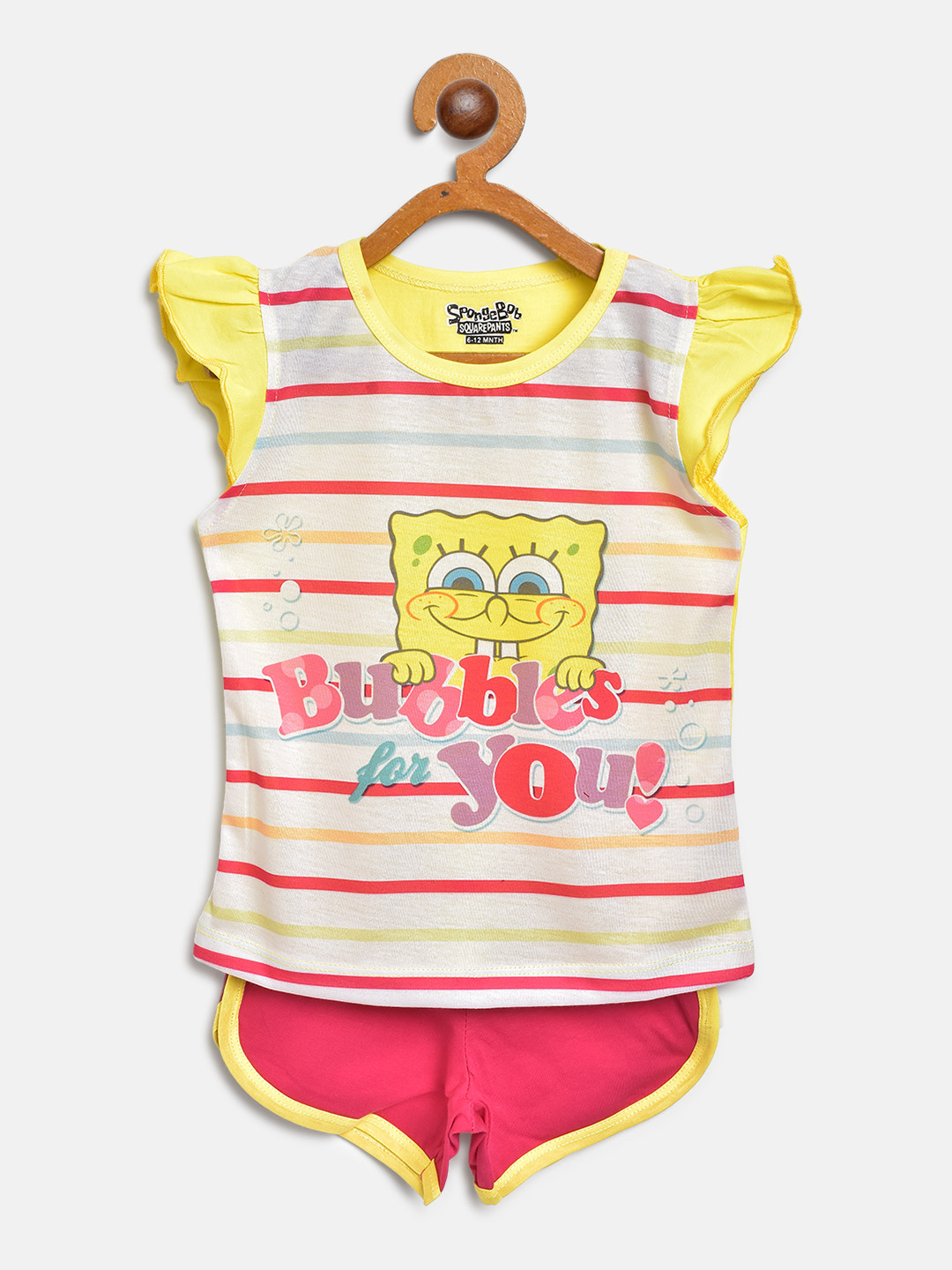

Eteenz Girls Off White & Pink Spongebob Print Top with Shorts