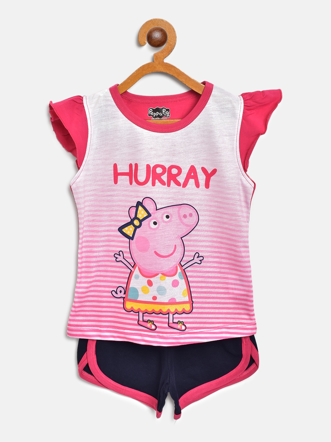 

Eteenz Girls Pink & Black Peppa Pig Print Top with Shorts
