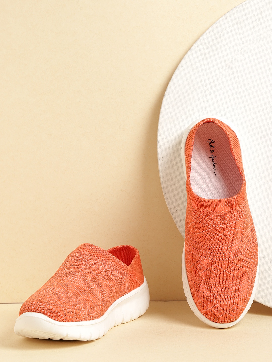 

Mast & Harbour Women Orange Woven Design Sneakers