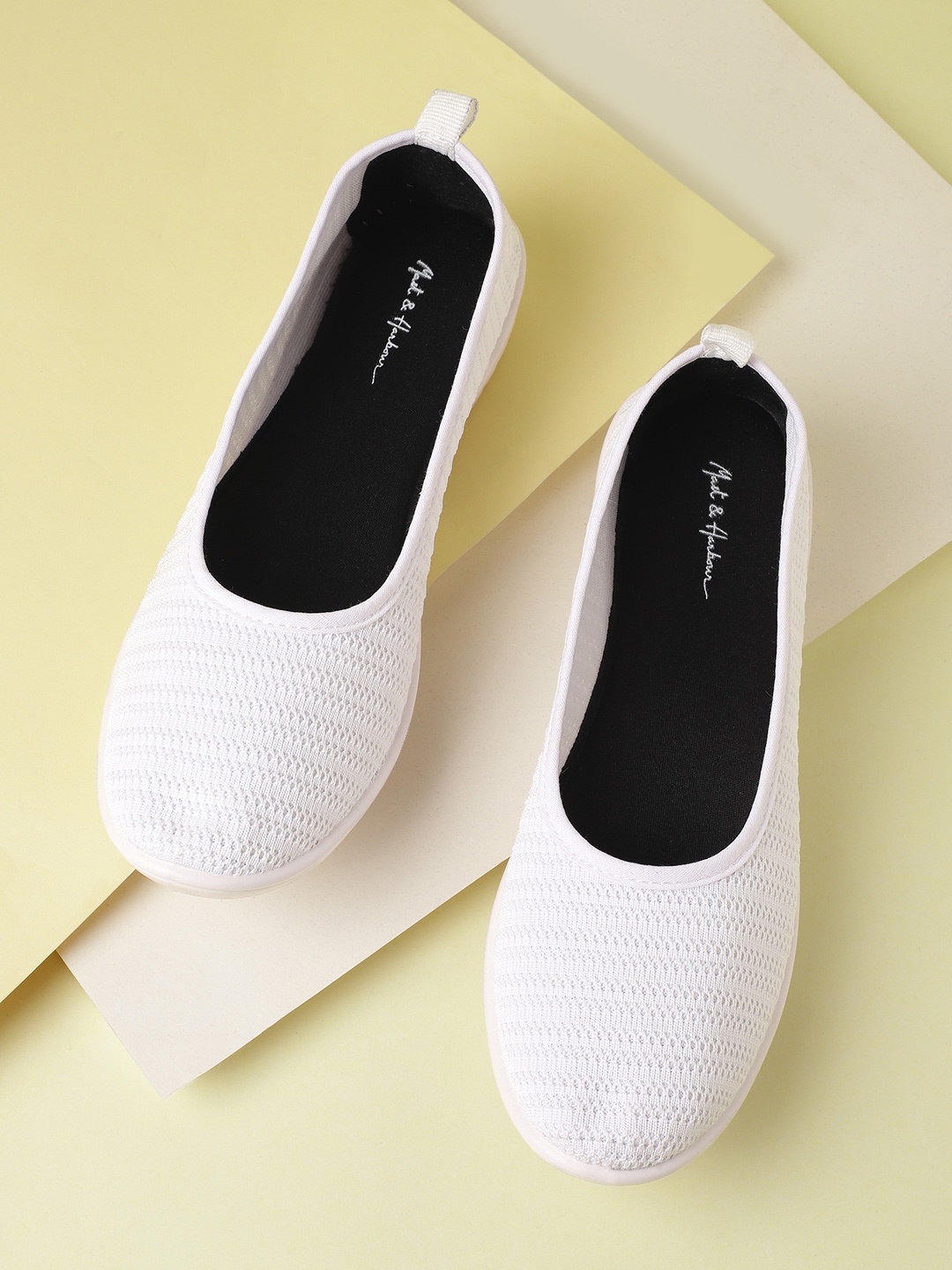 

Mast & Harbour Women White Self-Striped Sporty Look Ballerinas