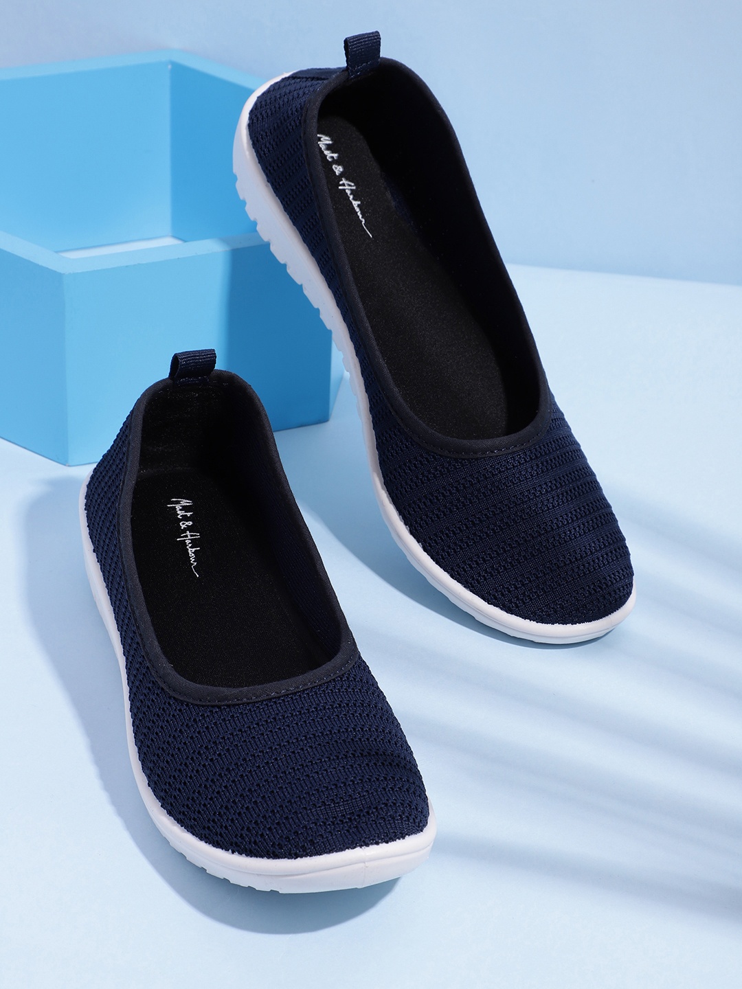 

Mast & Harbour Women Navy Blue Self-Striped Sporty Look Ballerinas