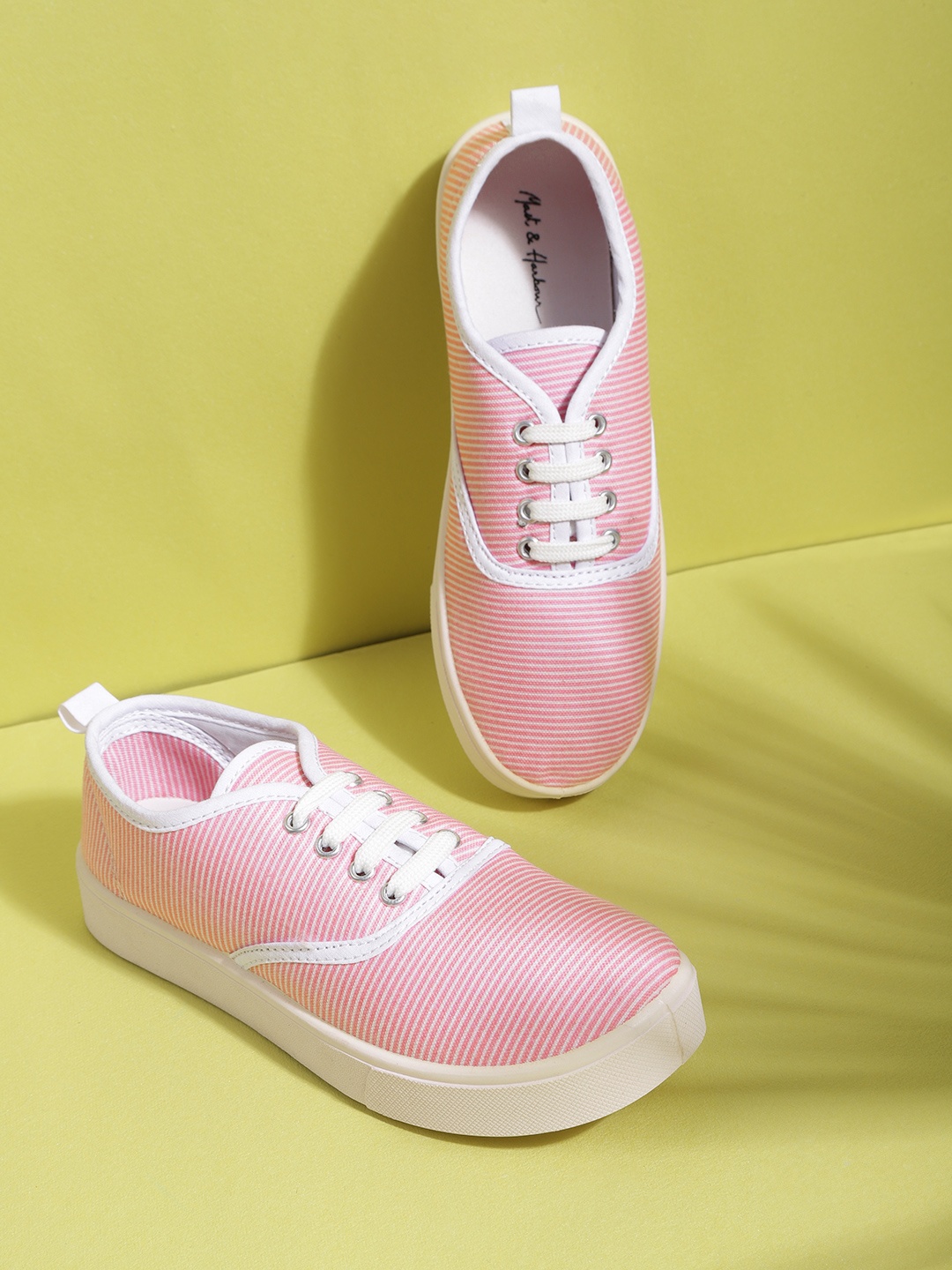 

Mast & Harbour Women Pink & White Striped Sneakers