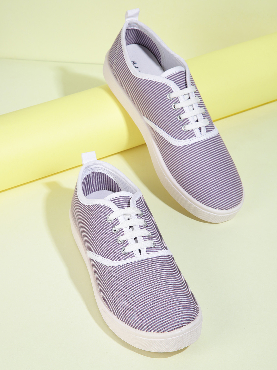 

Mast & Harbour Women White and Purple Striped Sneakers