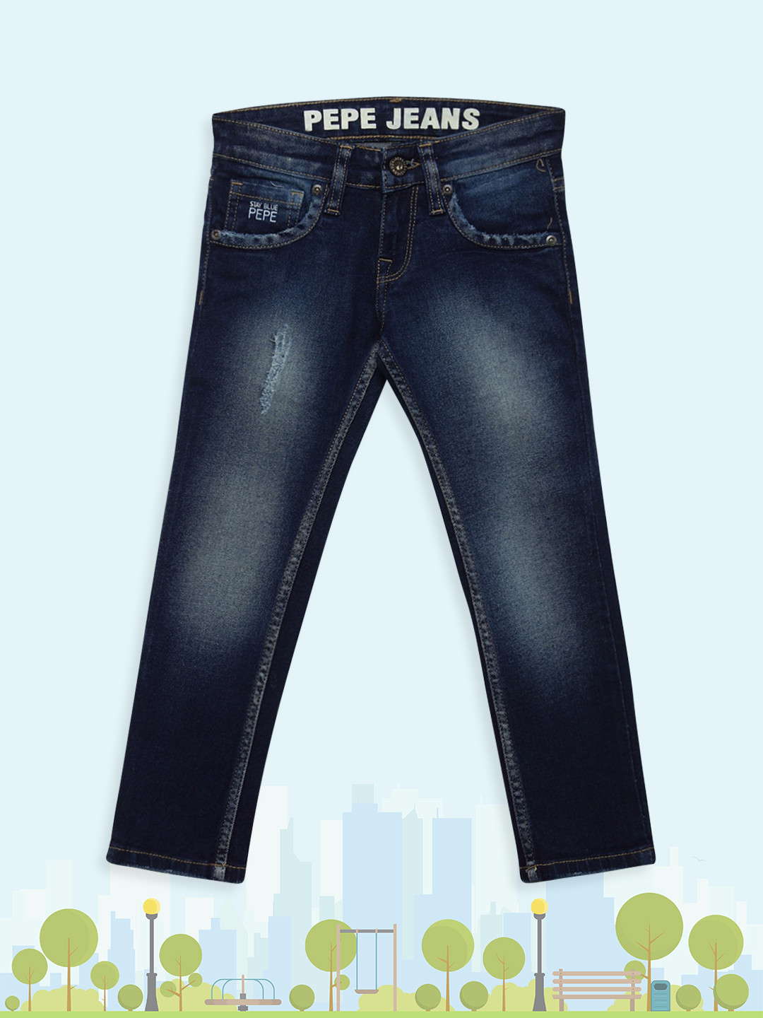 

Pepe Jeans Boys Navy Blue Slim Fit Mid-Rise Clean Look Stretchable Jeans