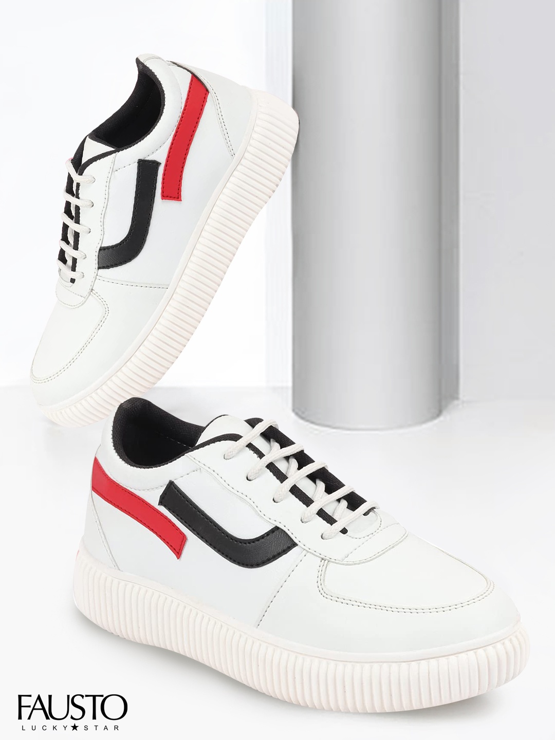 

FAUSTO Women White Striped PU Sneakers