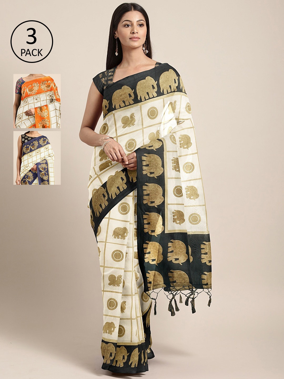 

KALINI Multicolored Printed Saree, Off white