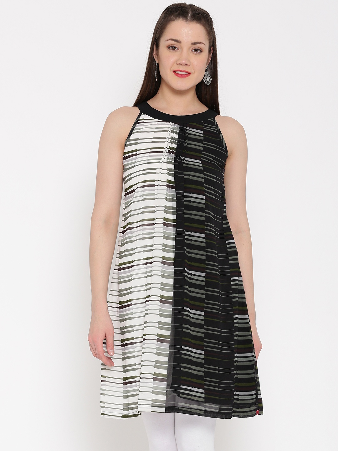 

BIBA Black & White Polyester Printed A-Line Kurta