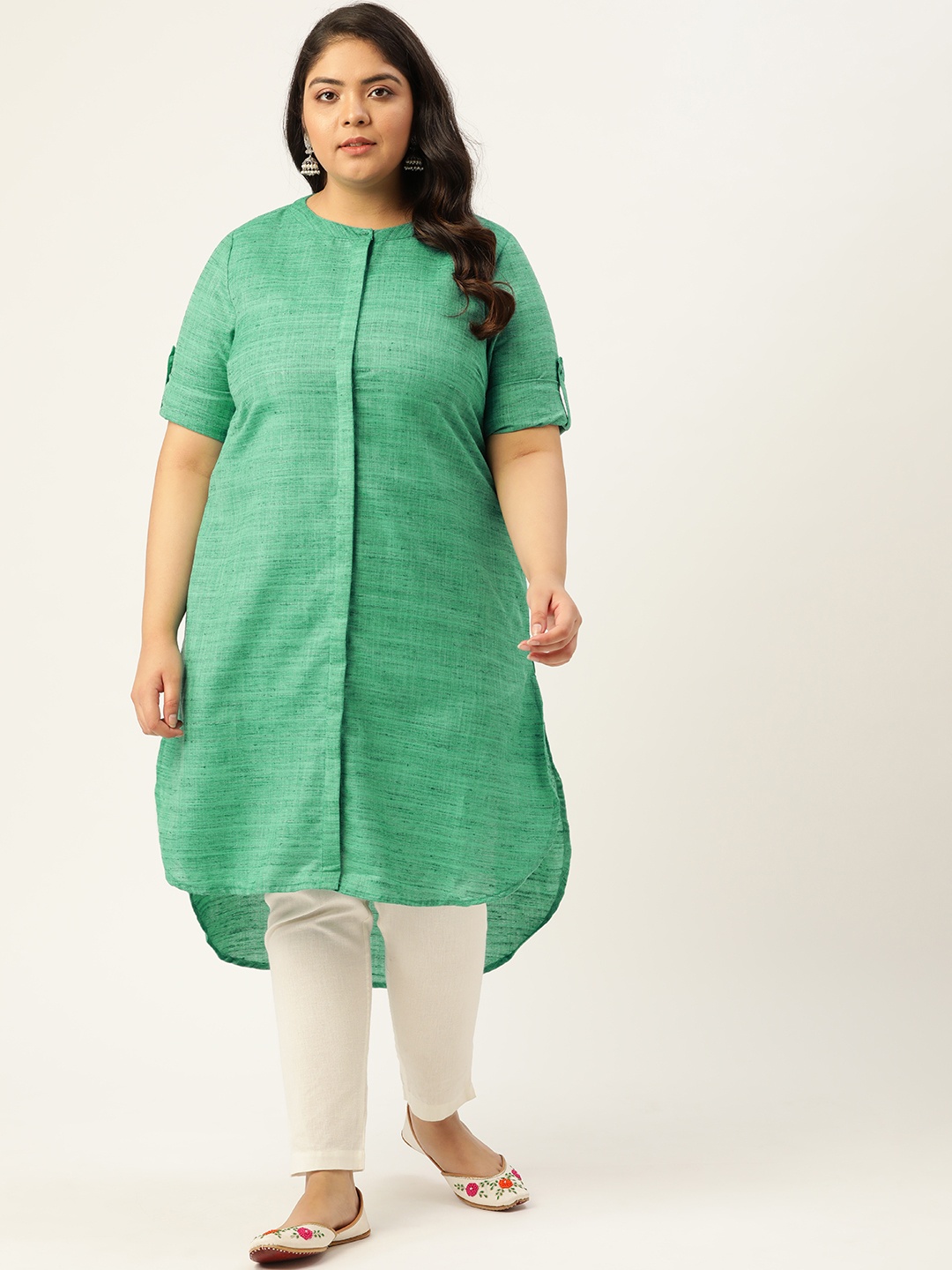 

Sztori Women Plus Size Green Solid High Low A-line Kurta