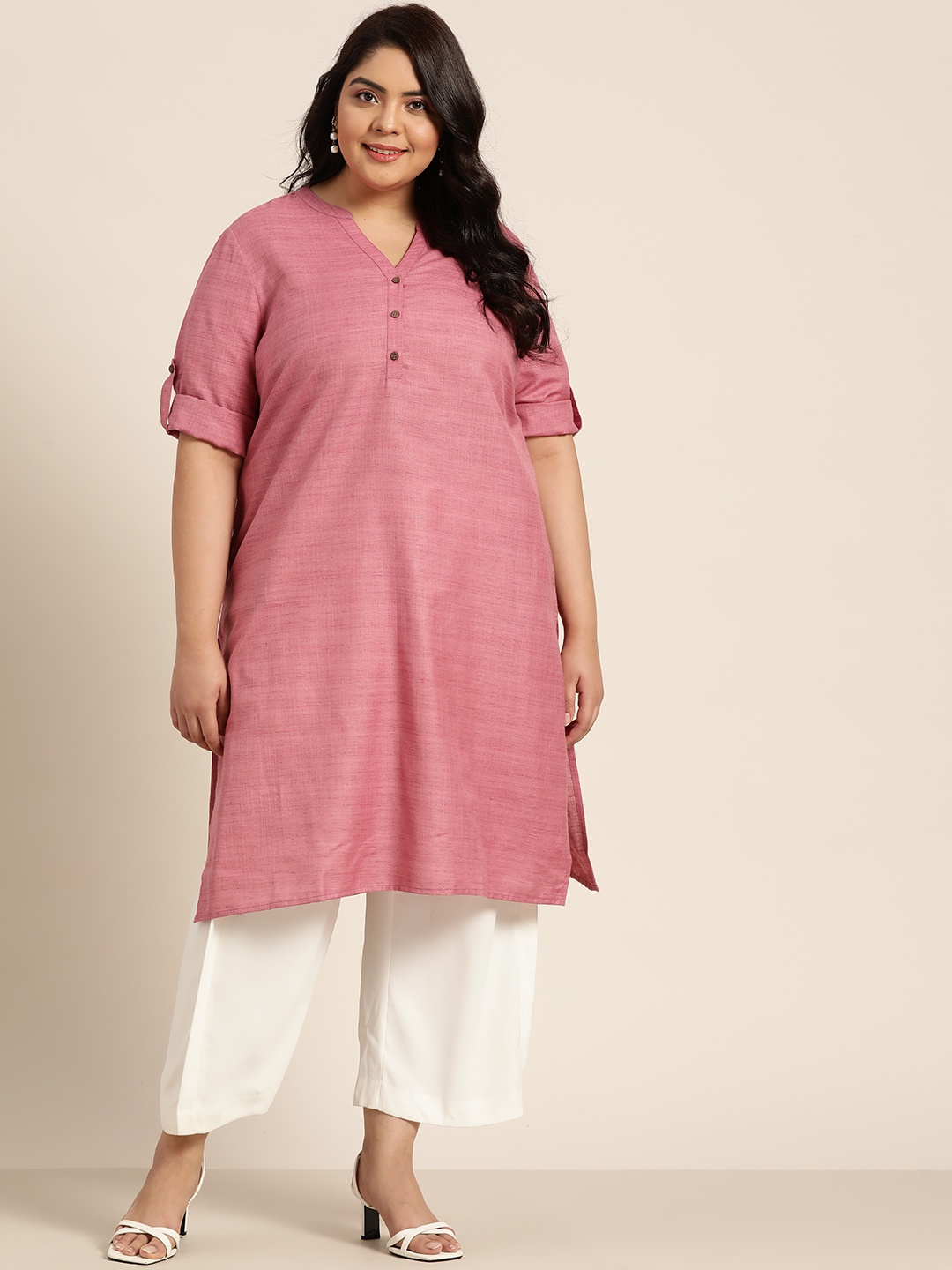 

Sztori Plus Size Women Pink Solid Kurta