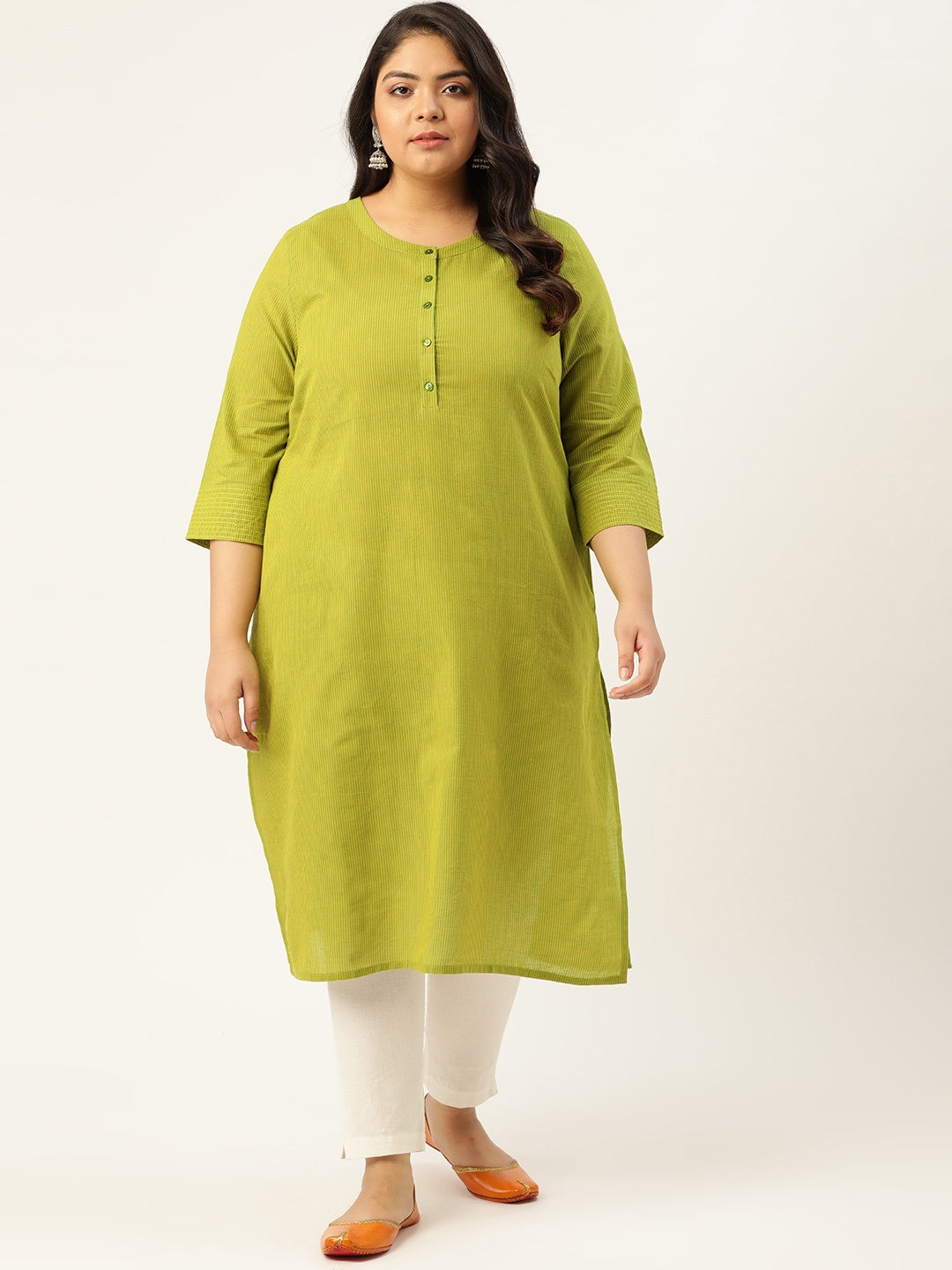 

Sztori Women Plus Size Green Pure Cotton Solid Kurta