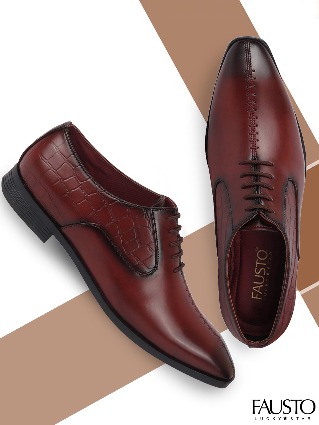 

FAUSTO Men Brown Perforations PU Derbys
