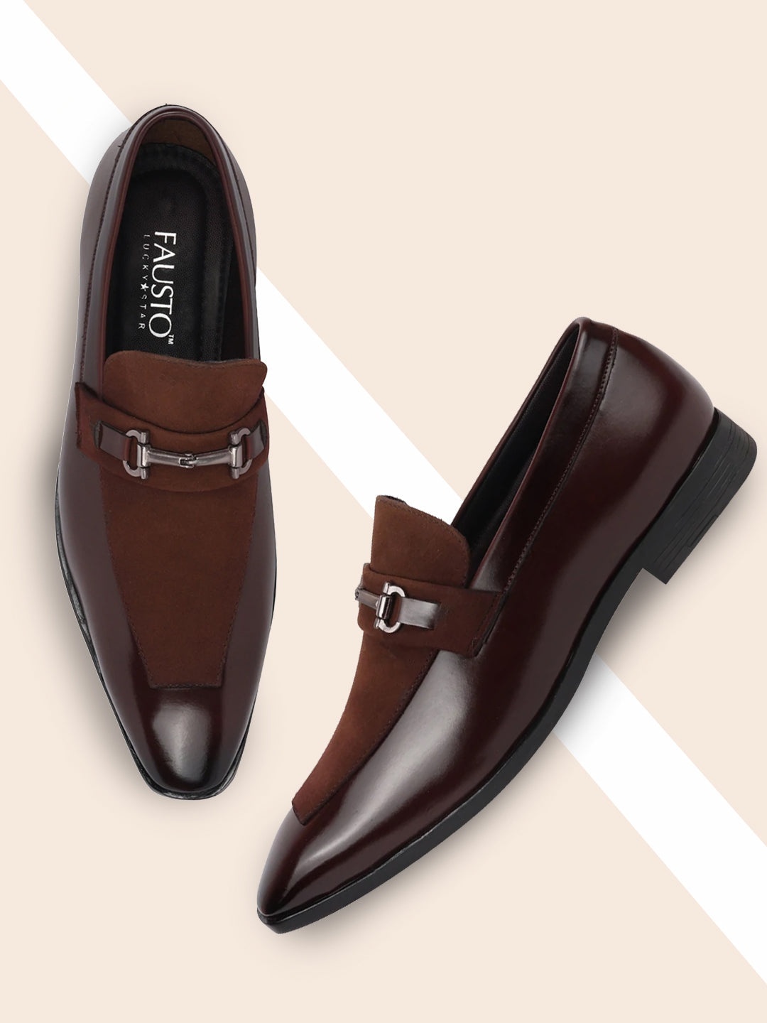 

FAUSTO Men Brown Colourblocked PU Loafers