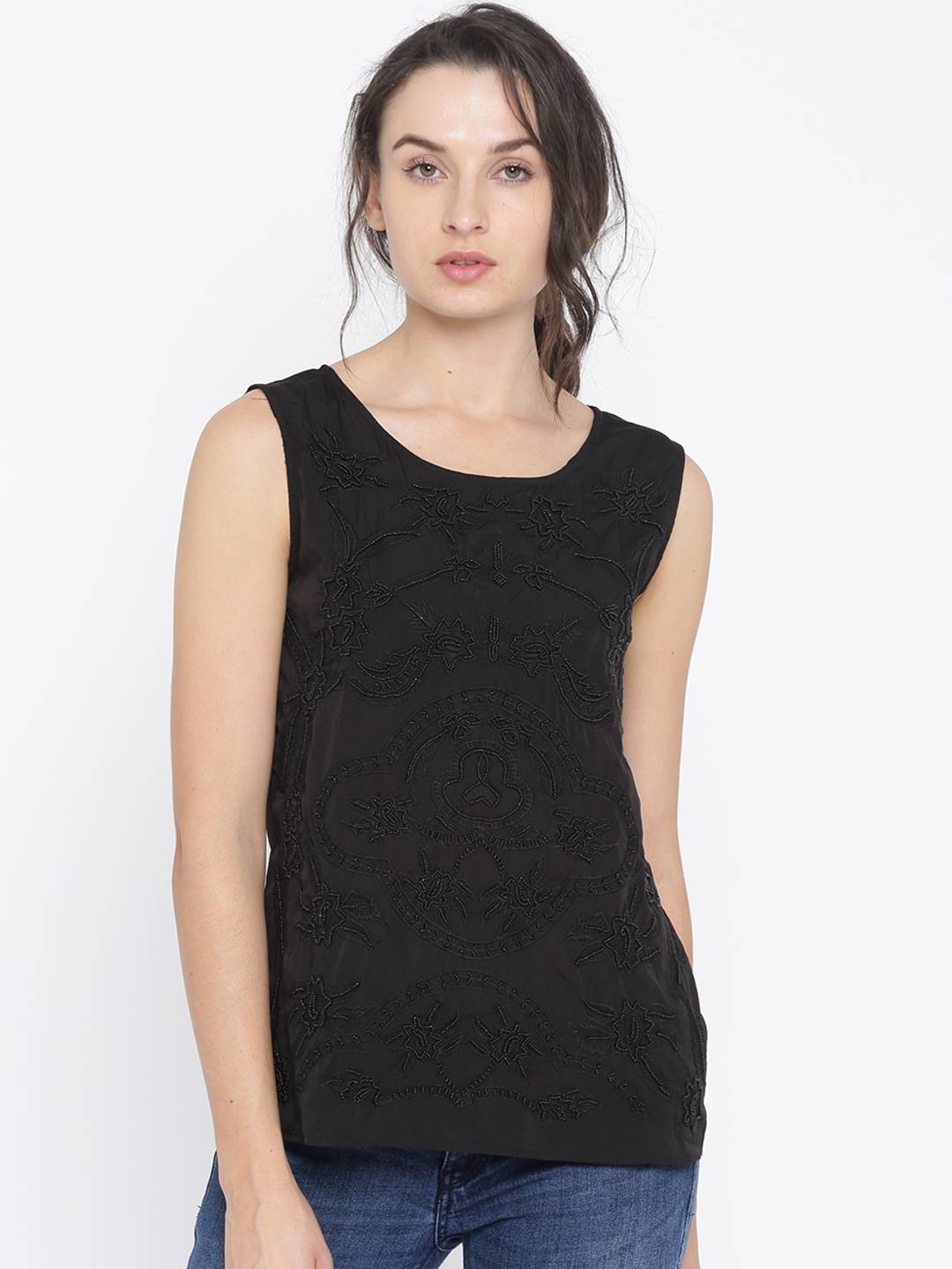 

Vero Moda Black Polyester Embellished Top