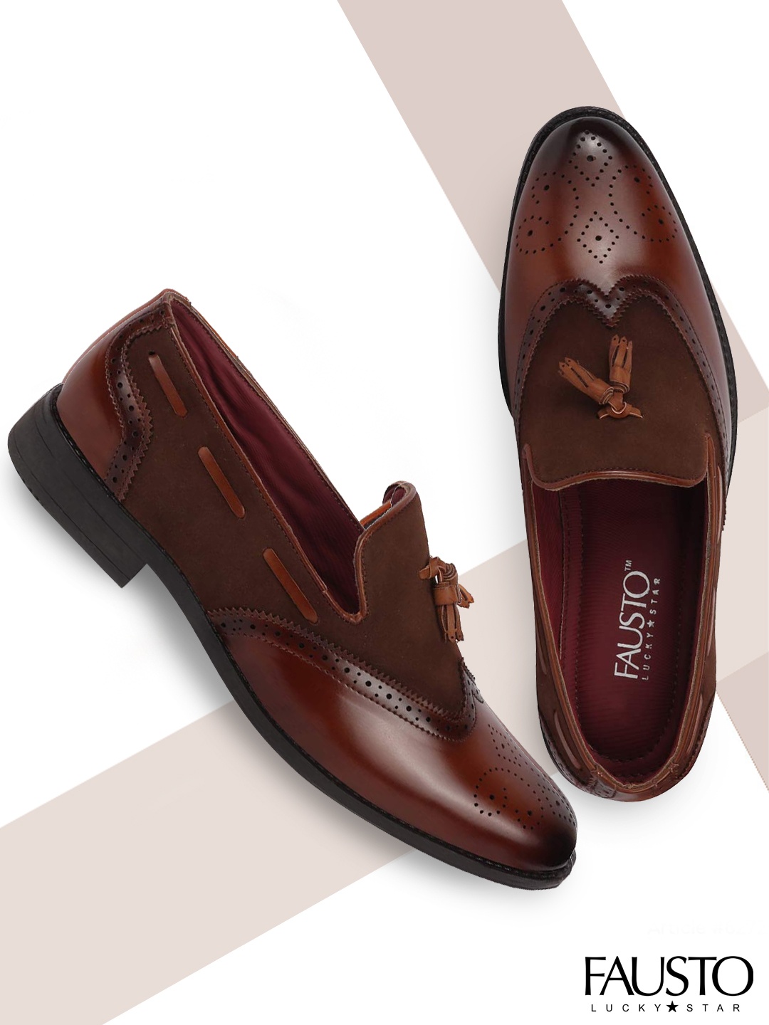 

FAUSTO Men Brown Colourblocked PU Loafers