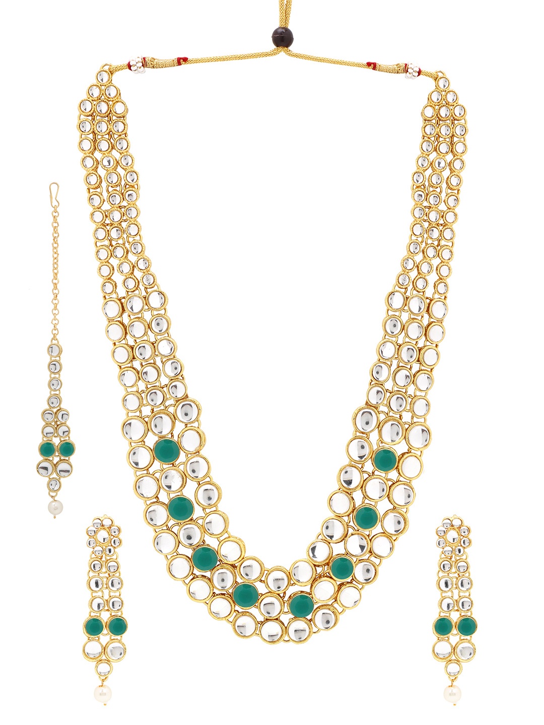

ASMITTA JEWELLERY Green Gold-Plated Kundan Studded Jewellery Set