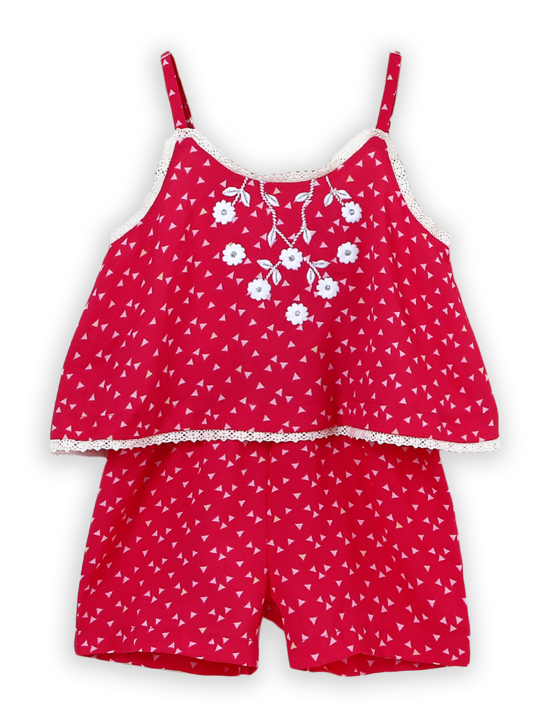 

Nauti Nati Girls Pink & White Printed Playsuit