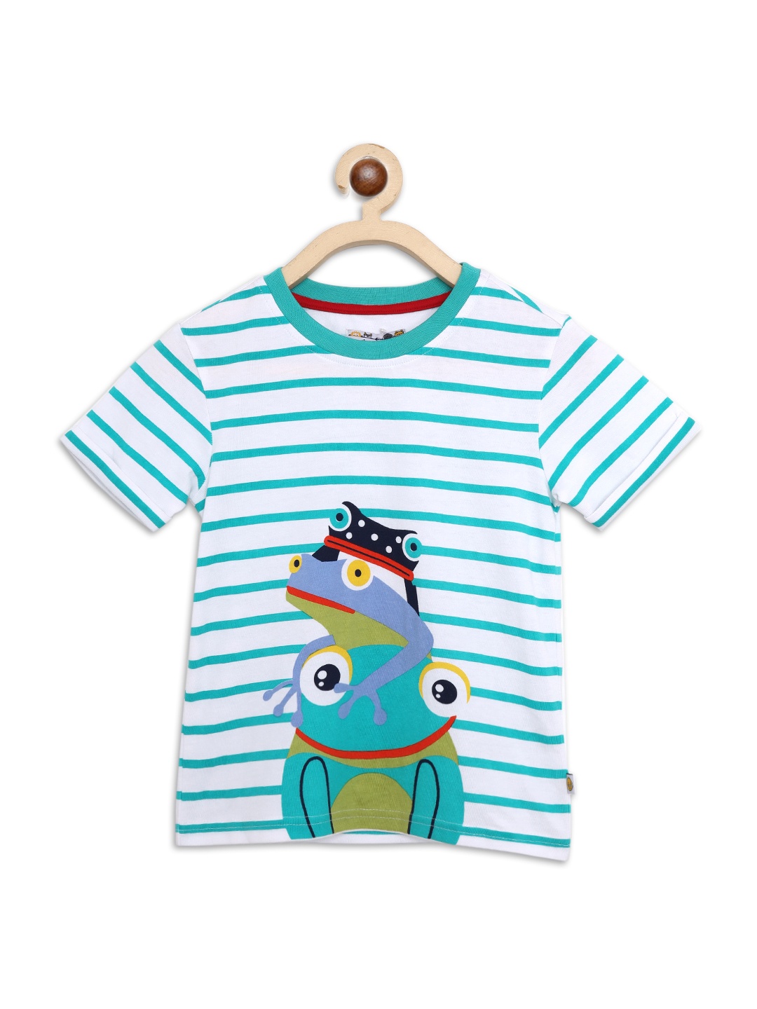 

Nauti Nati Boys Blue & White Pure Cotton Striped Round Neck T-shirt
