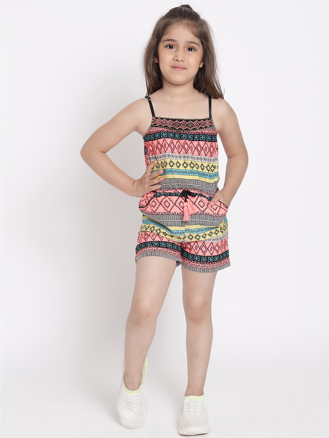 

Nauti Nati Girls Pink & Black Printed Playsuit