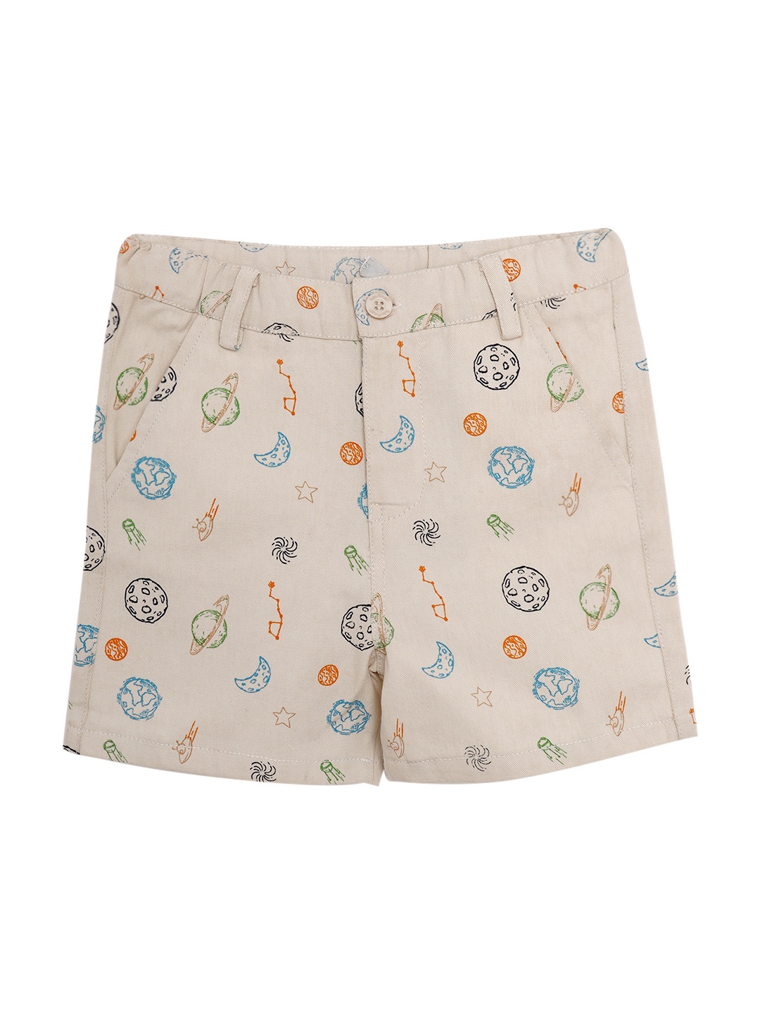 

Nauti Nati Boys Off-White & Blue Cotton Printed Regular Fit Shorts