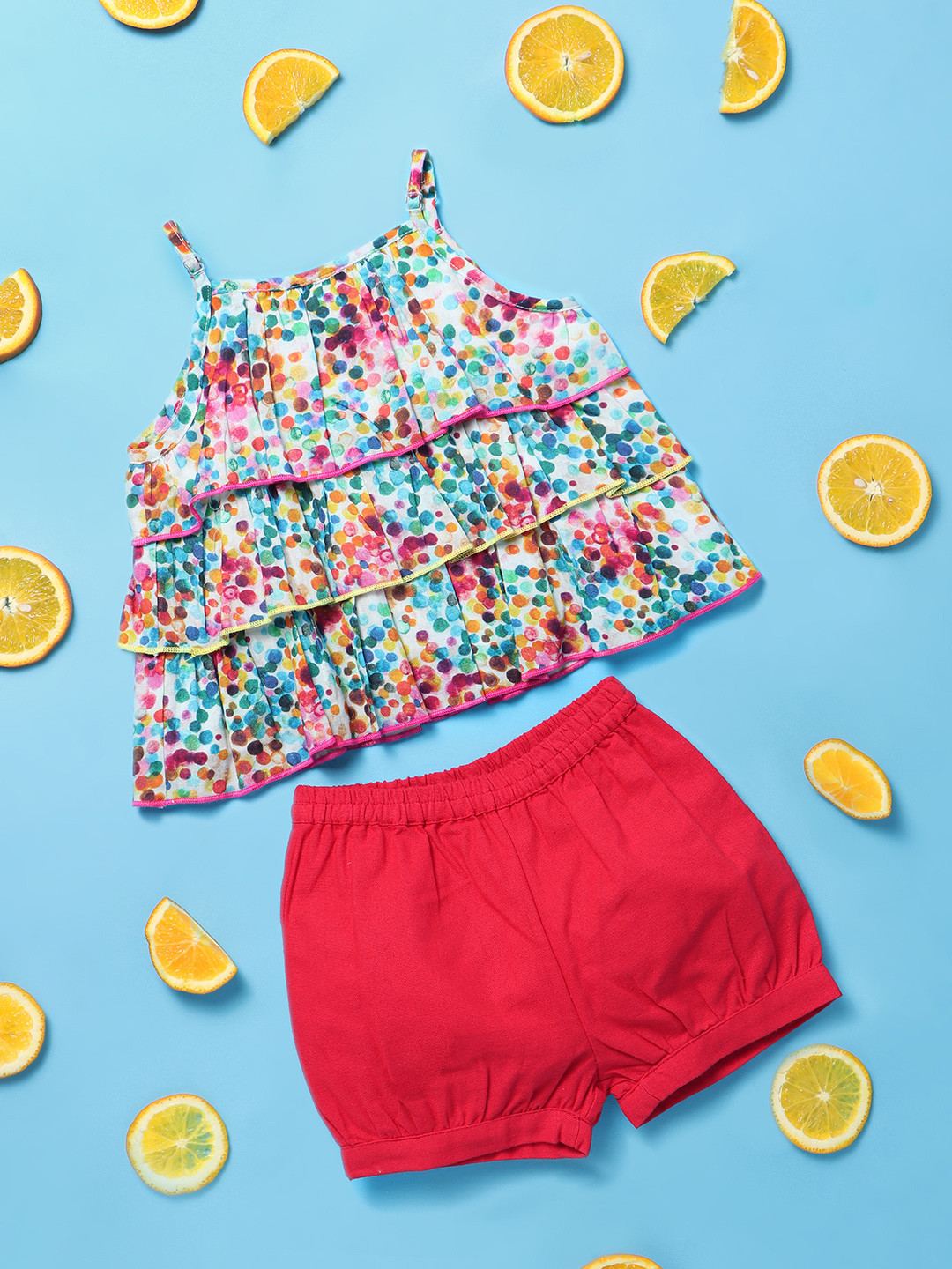 

Nauti Nati Girls Multicolored Printed Top & Shorts Clothing Set, Coral