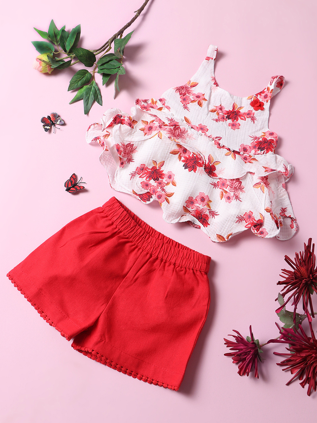 

Nauti Nati Girls Red & White Printed Top with Shorts