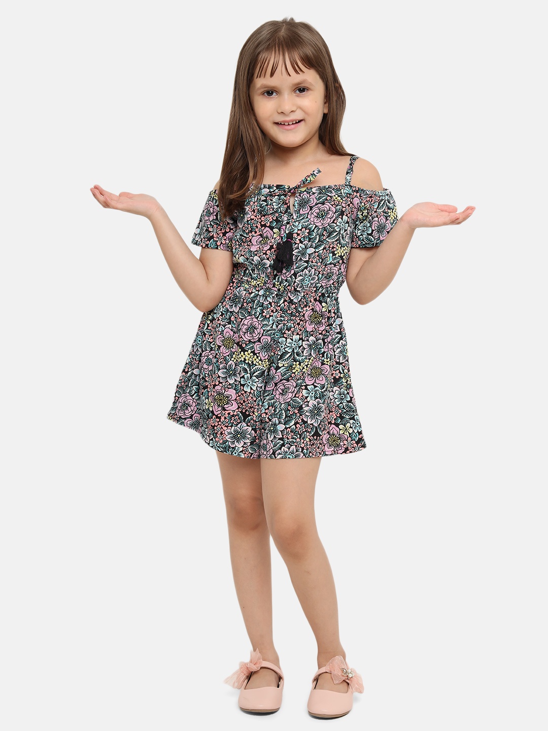 

Nauti Nati Girls Black & Purple Printed Playsuit