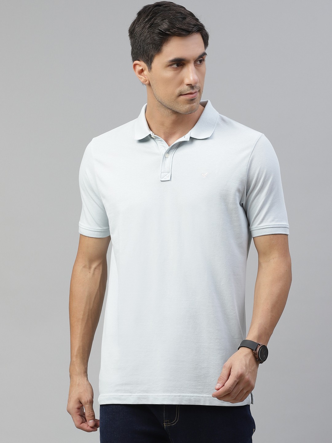 

Blackberrys Men Blue Solid Pure Cotton Polo Collar T-shirt