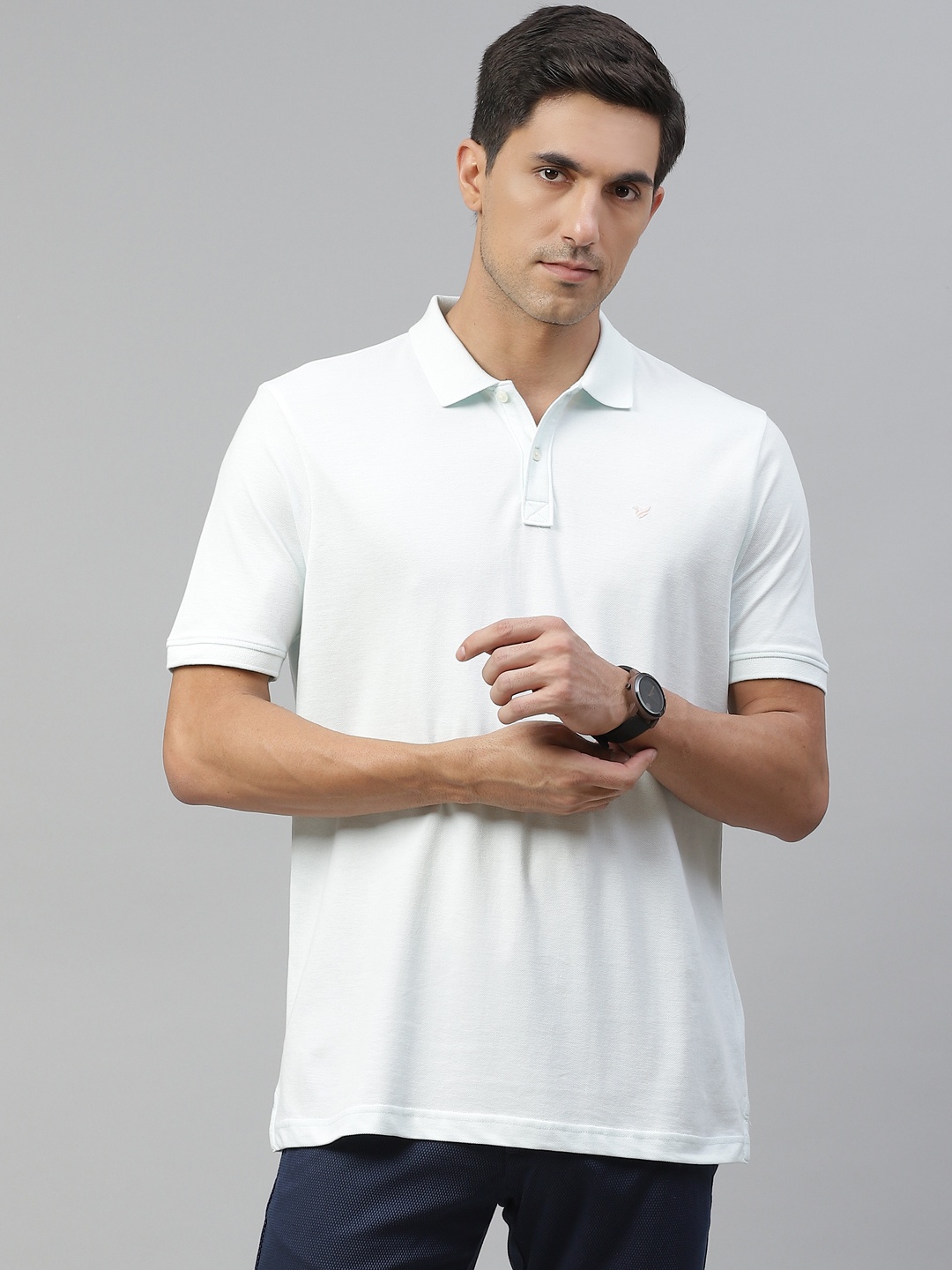 

Blackberrys Men Blue Pure Cotton Solid Polo Collar T-shirt