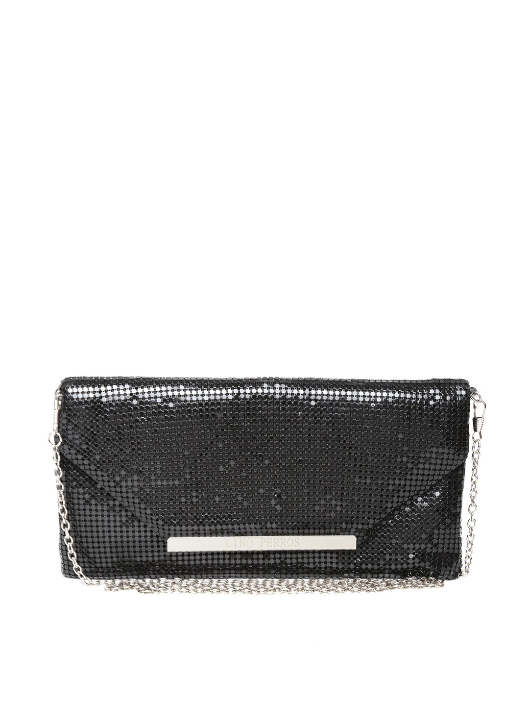 

Lino Perros Black Shimmer Clutch with Chain Strap