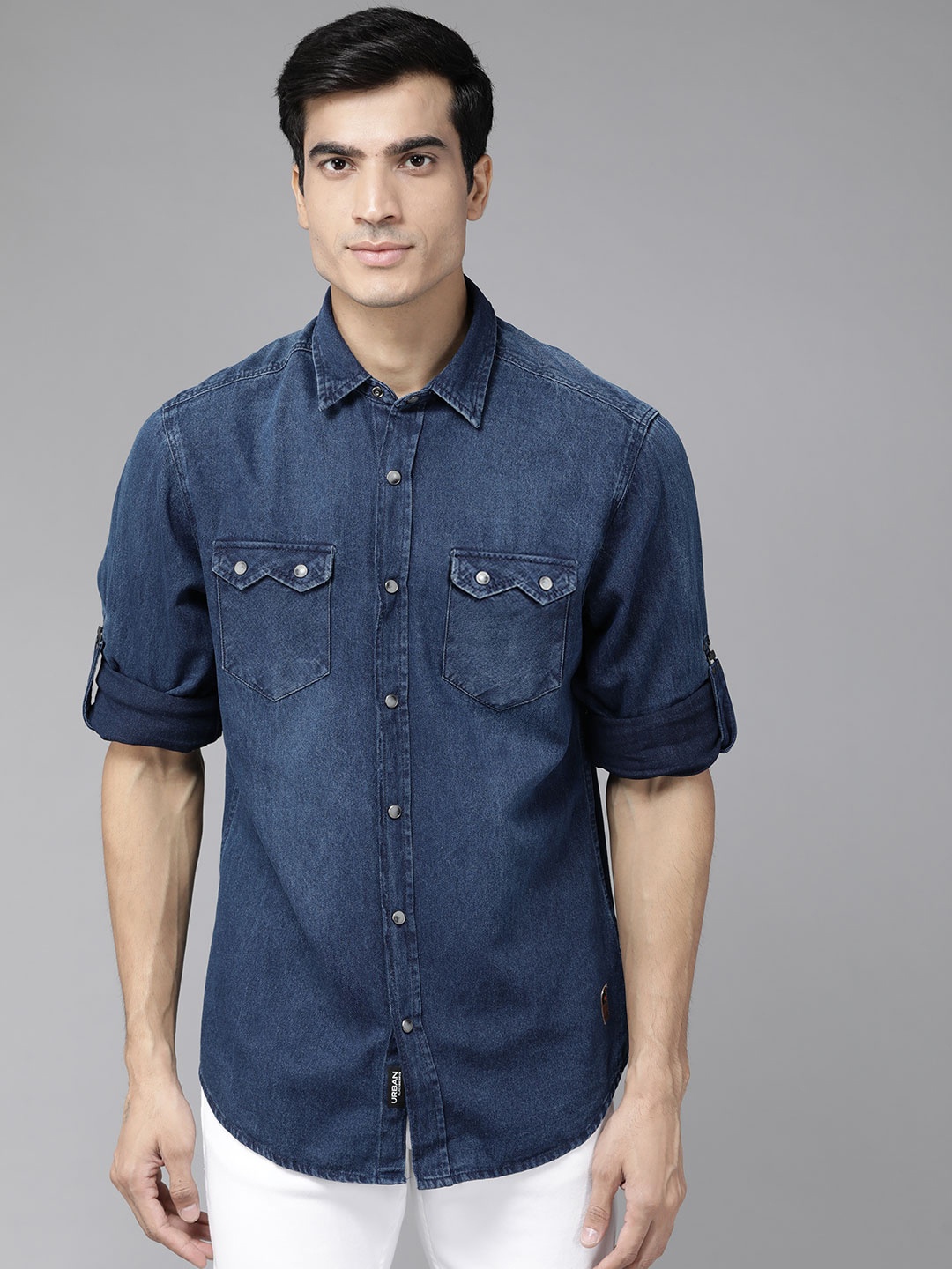 

Blackberrys Men Navy Blue Solid Pure Cotton Slim Fit Casual Shirt