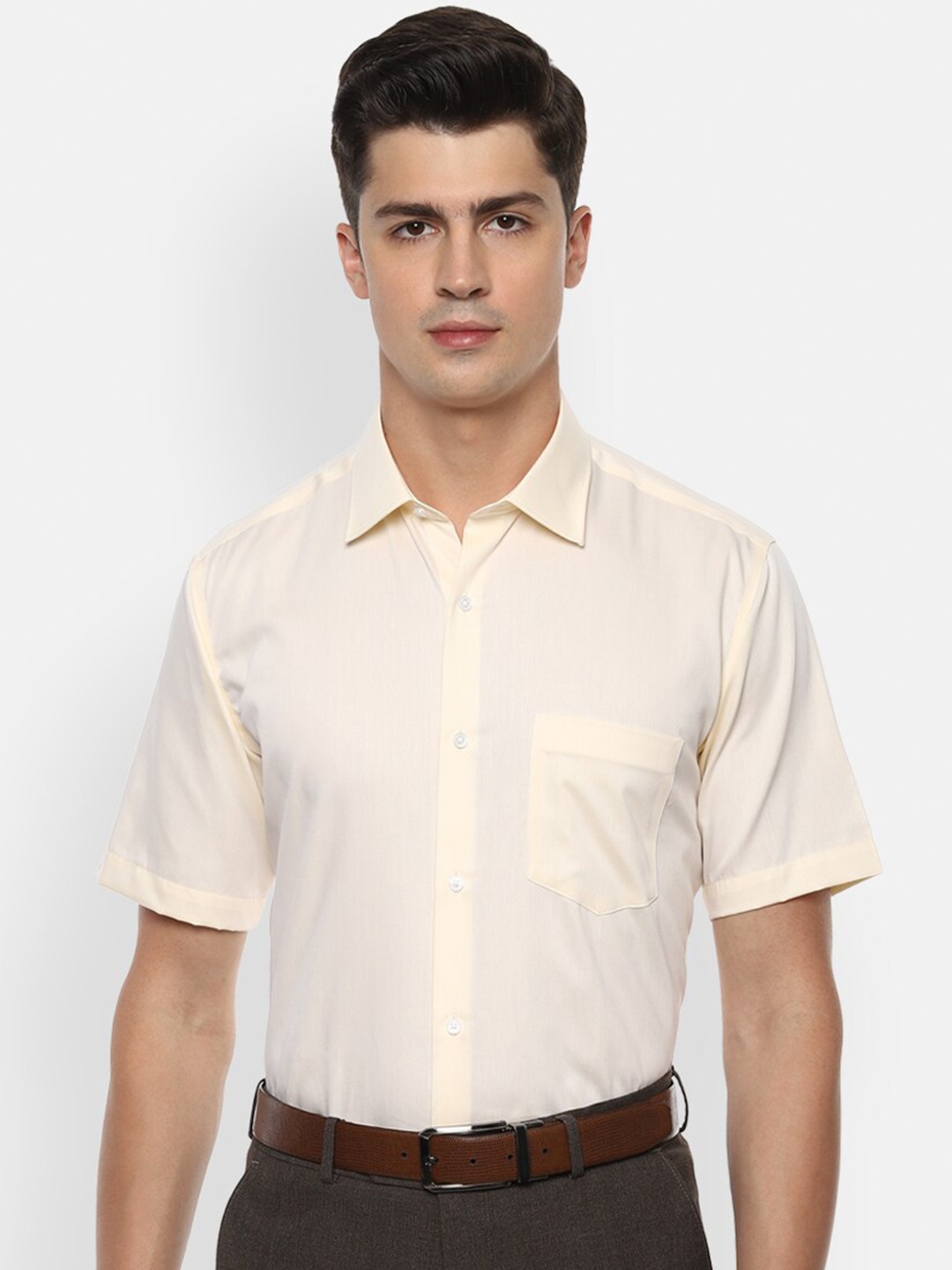 

Van Heusen Men Cream-Coloured Cotton Regular Fit Solid Formal Shirt