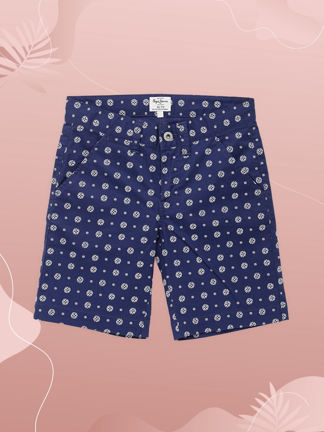 

Pepe Jeans Boys Navy Blue Printed Regular Fit Chino Shorts