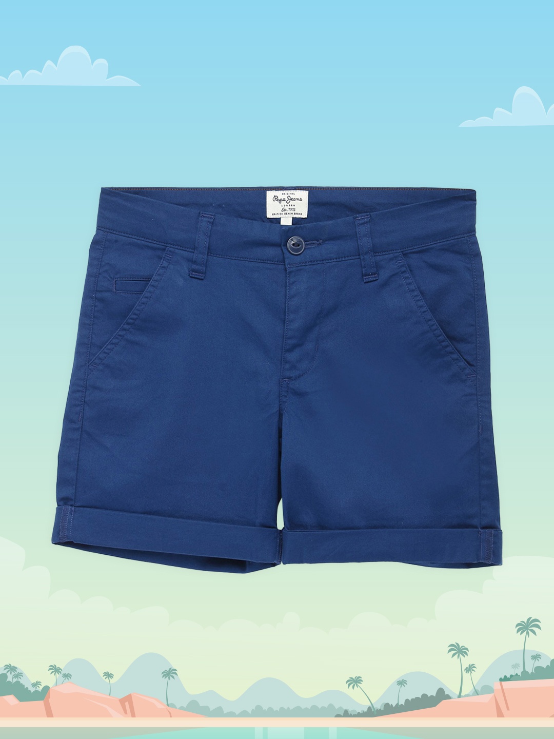 

Pepe Jeans Boys Blue Solid Regular Fit Chino Shorts
