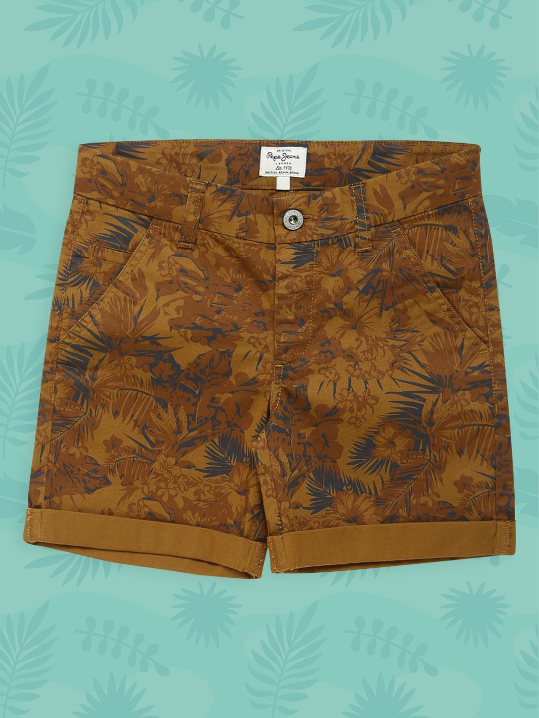 

Pepe Jeans Boys Olive Green Printed Regular Fit Regular Cotton Shorts