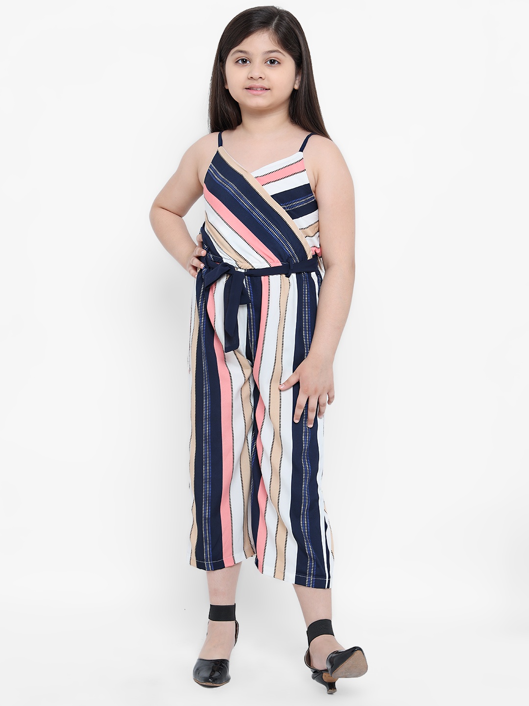 

Natilene Girls Multicoloured Striped Basic Jumpsuit, Multi