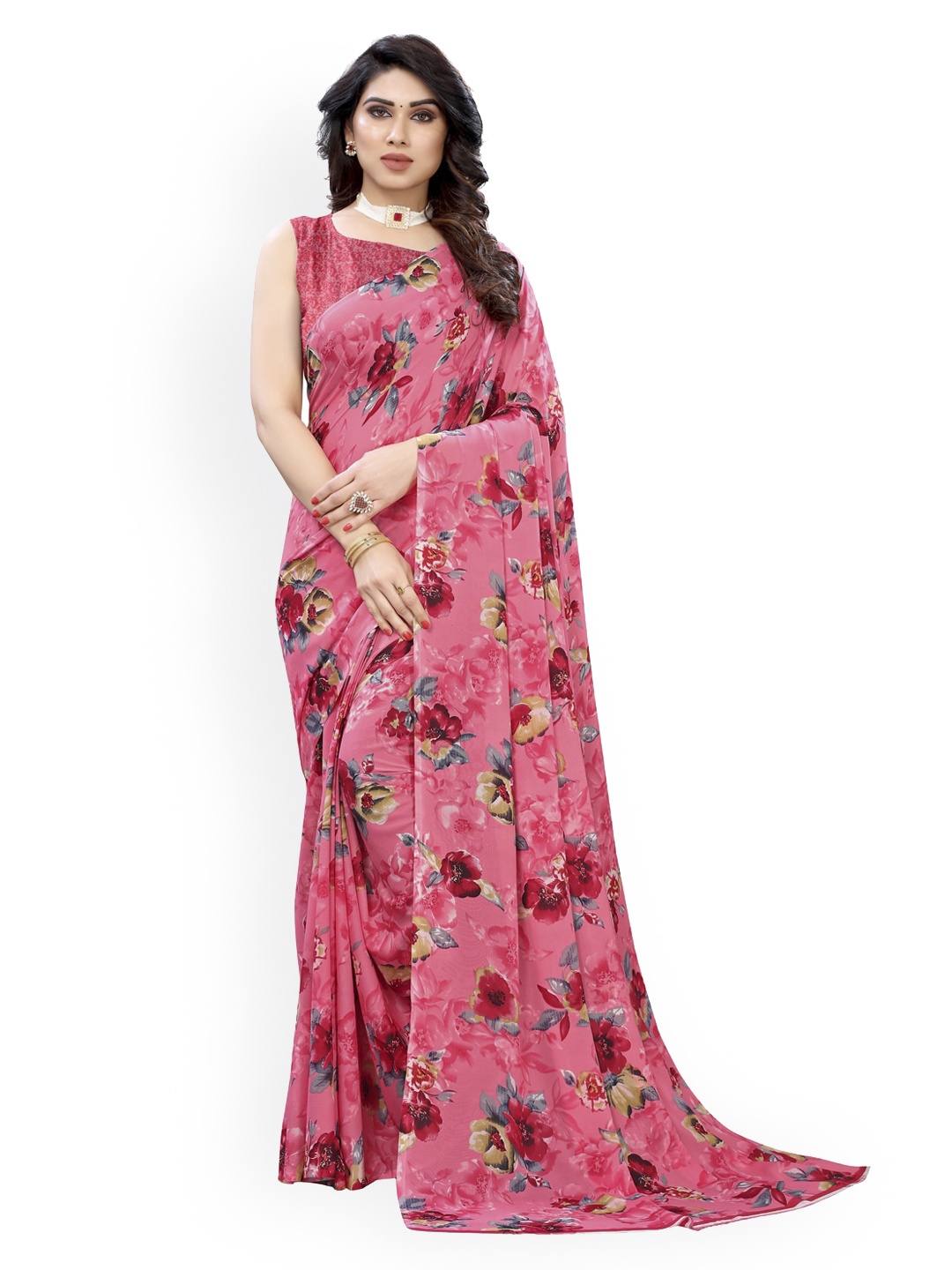 

KALINI Pink Printed Pure Georgette Saree