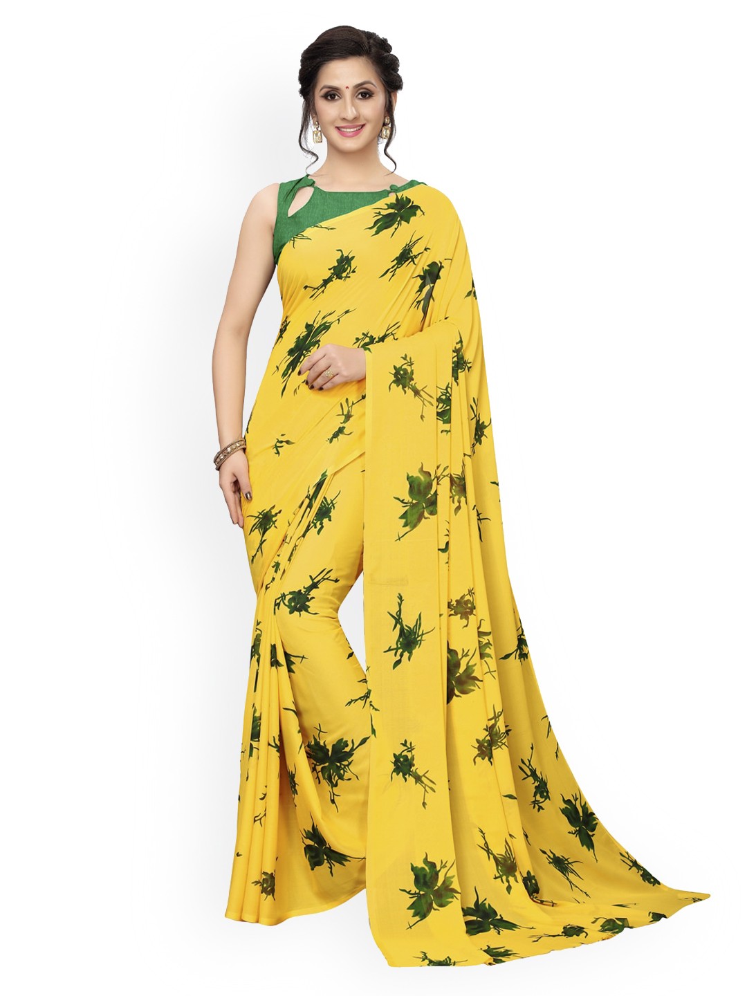 

KALINI Yellow Printed Pure Georgette Saree