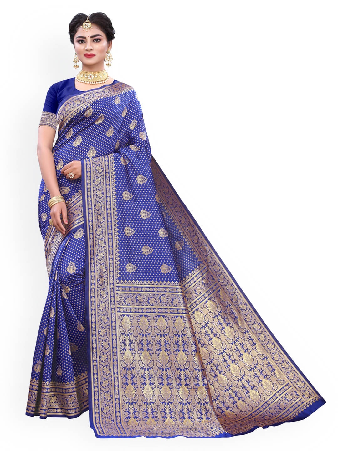 

KALINI Blue Poly Silk Woven Design Banarasi Saree