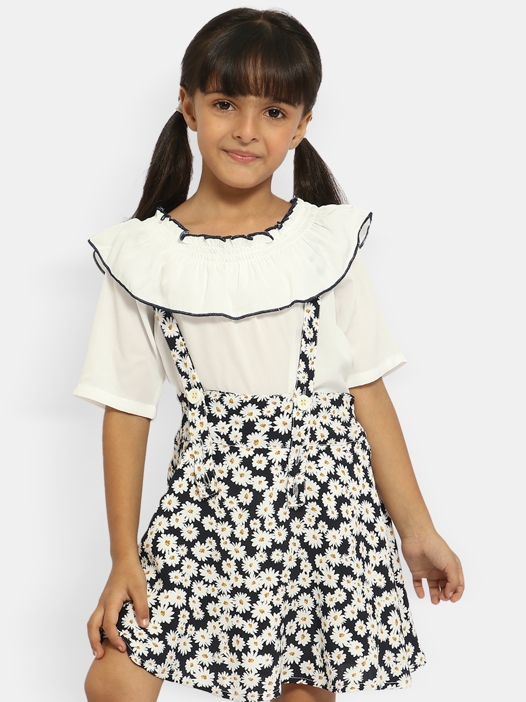 

Nauti Nati Girls Black & White Solid Top with Skirt