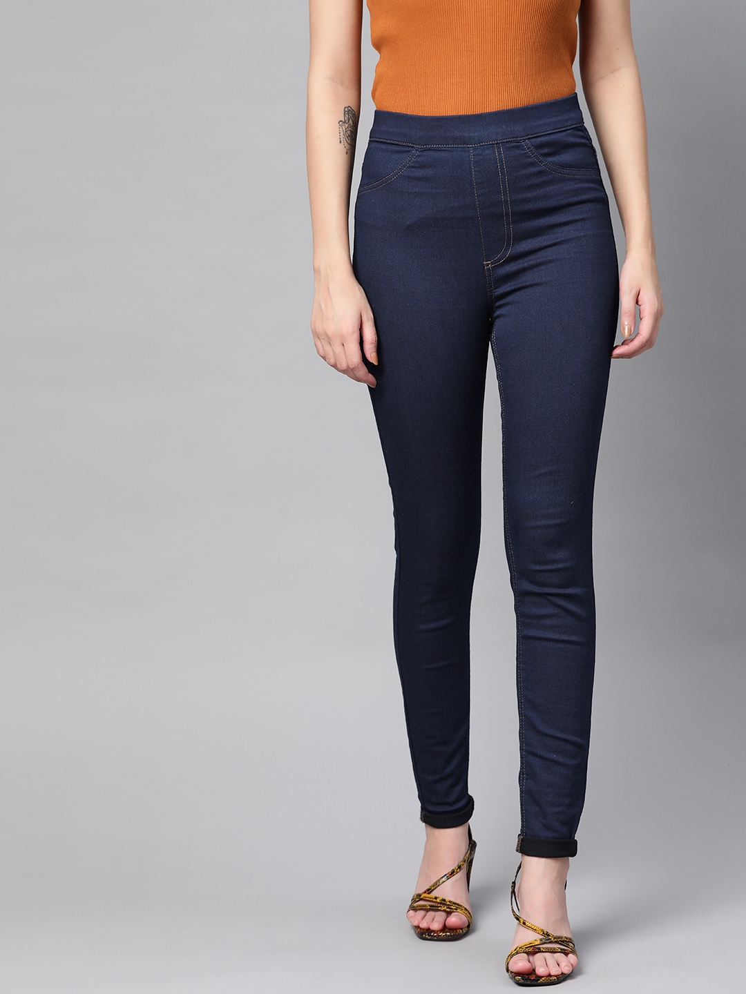 

Marks & Spencer Women Navy Blue Solid Denim Jeggings