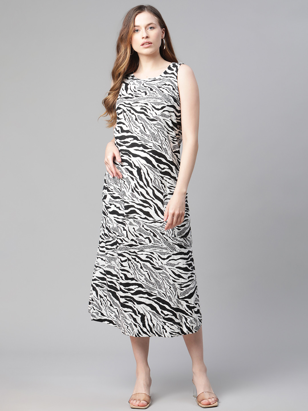 

Marks & Spencer White & Black Animal Printed A-Line Midi Dress