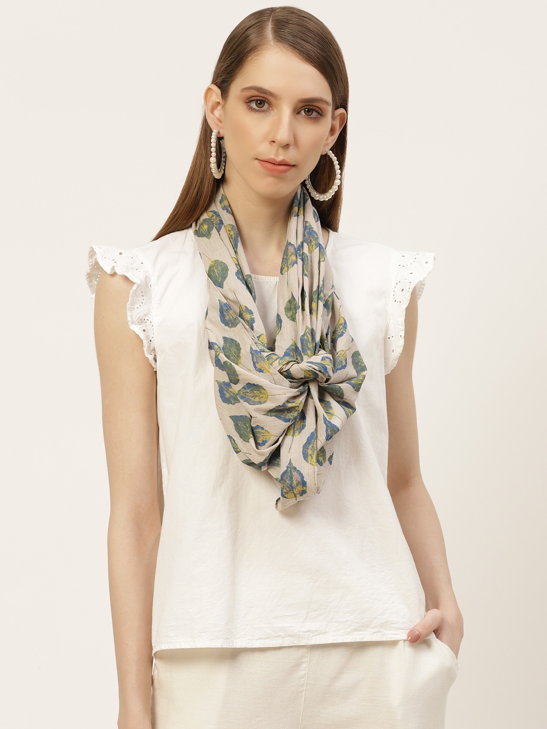 

Anouk Women Beige & Blue Printed Stole