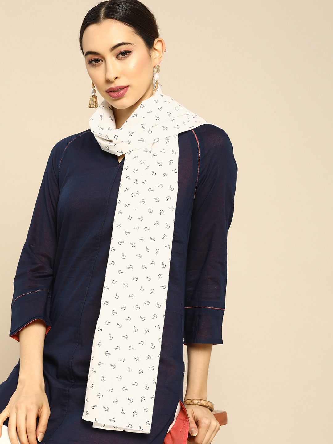 

Anouk Women White Printed Cotton Scarf