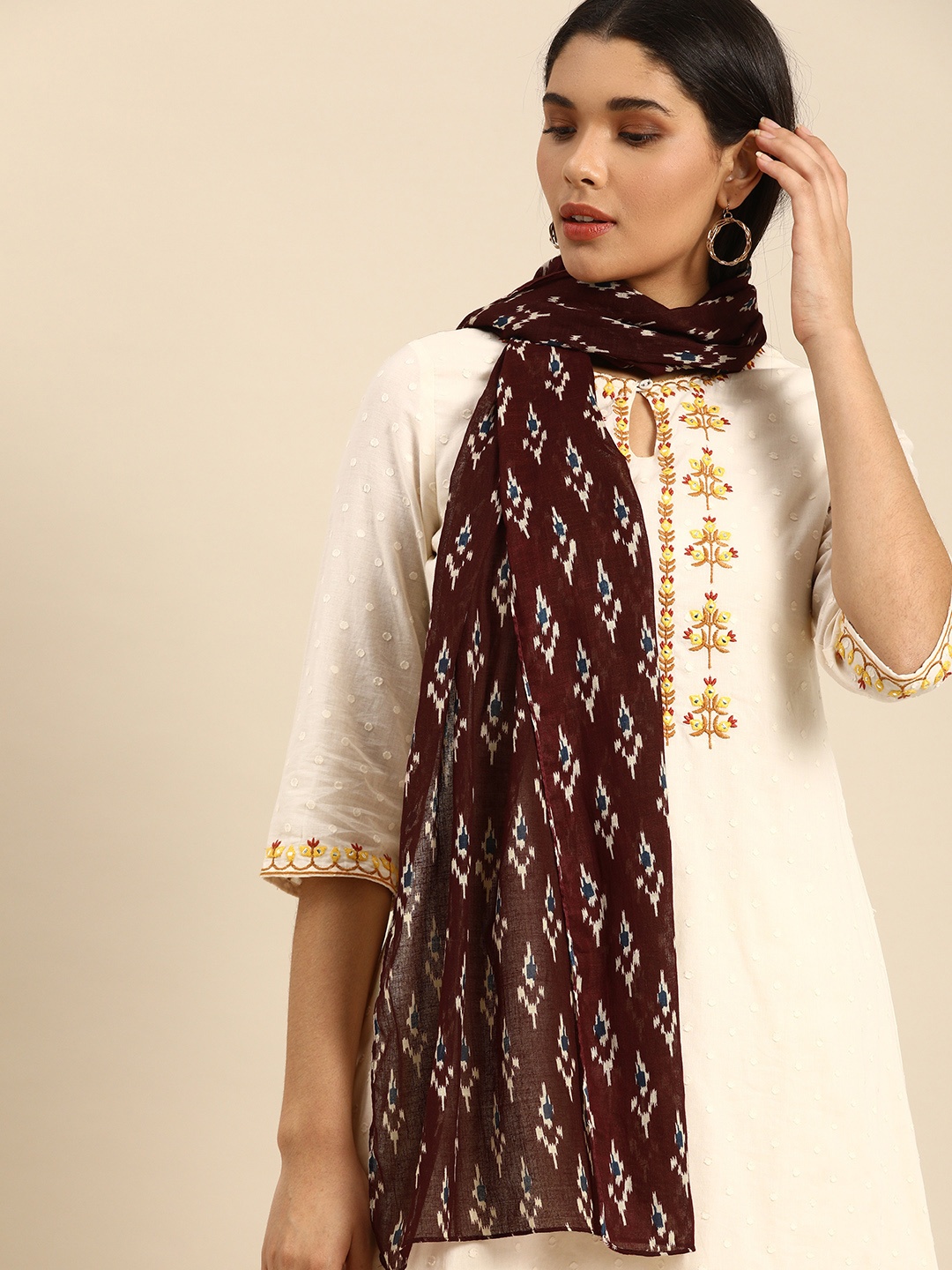 

Anouk Women Burgundy & White Printed Cotton Scarf
