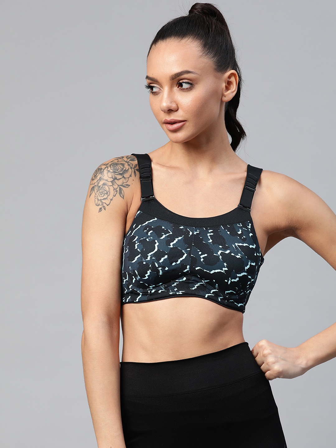 

Marks & Spencer Blue & Black Animal Print Workout Bra - Full Coverage Underwired