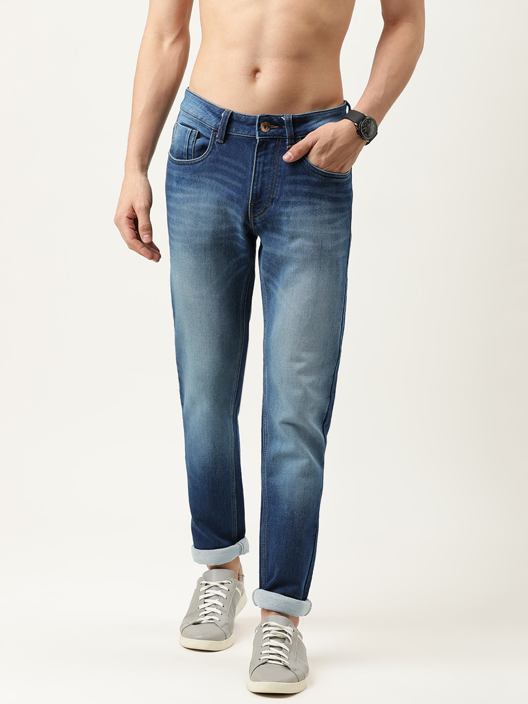 

Flying Machine Men Blue Micheal Slim Tapered Fit Heavy Fade Stretchable Jeans
