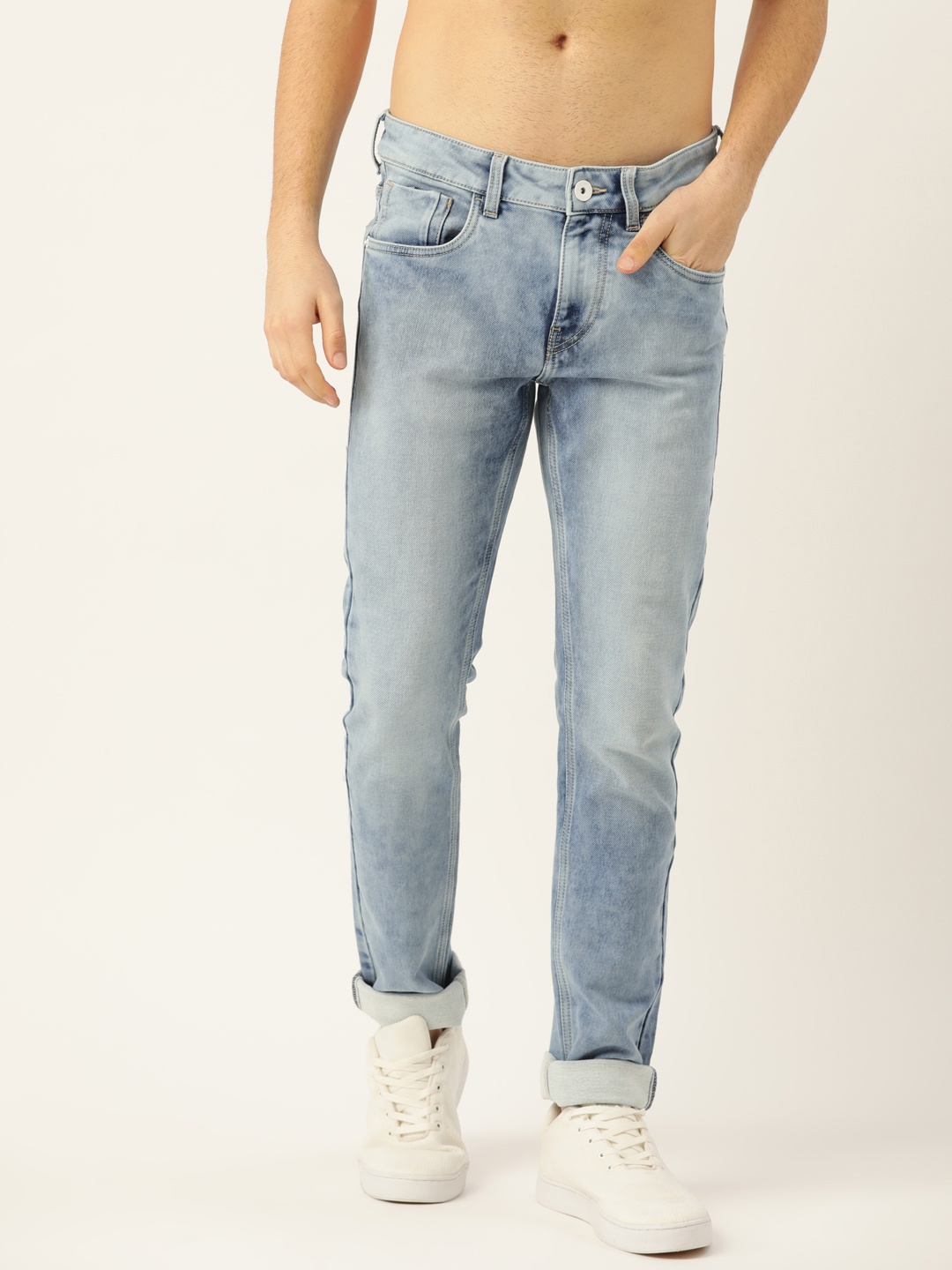 

Flying Machine Men Blue Skinny Fit Low-Rise Heavy Fade Stretchable Jeans