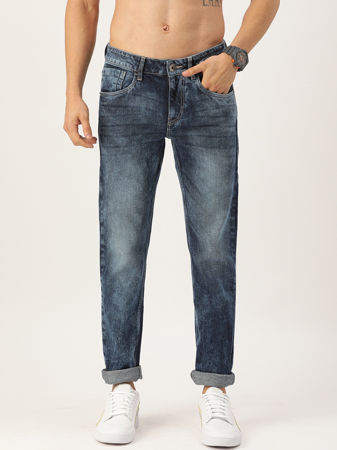 

Flying Machine Men Navy Blue Skinny Fit Low-Rise Light Fade Stretchable Jeans