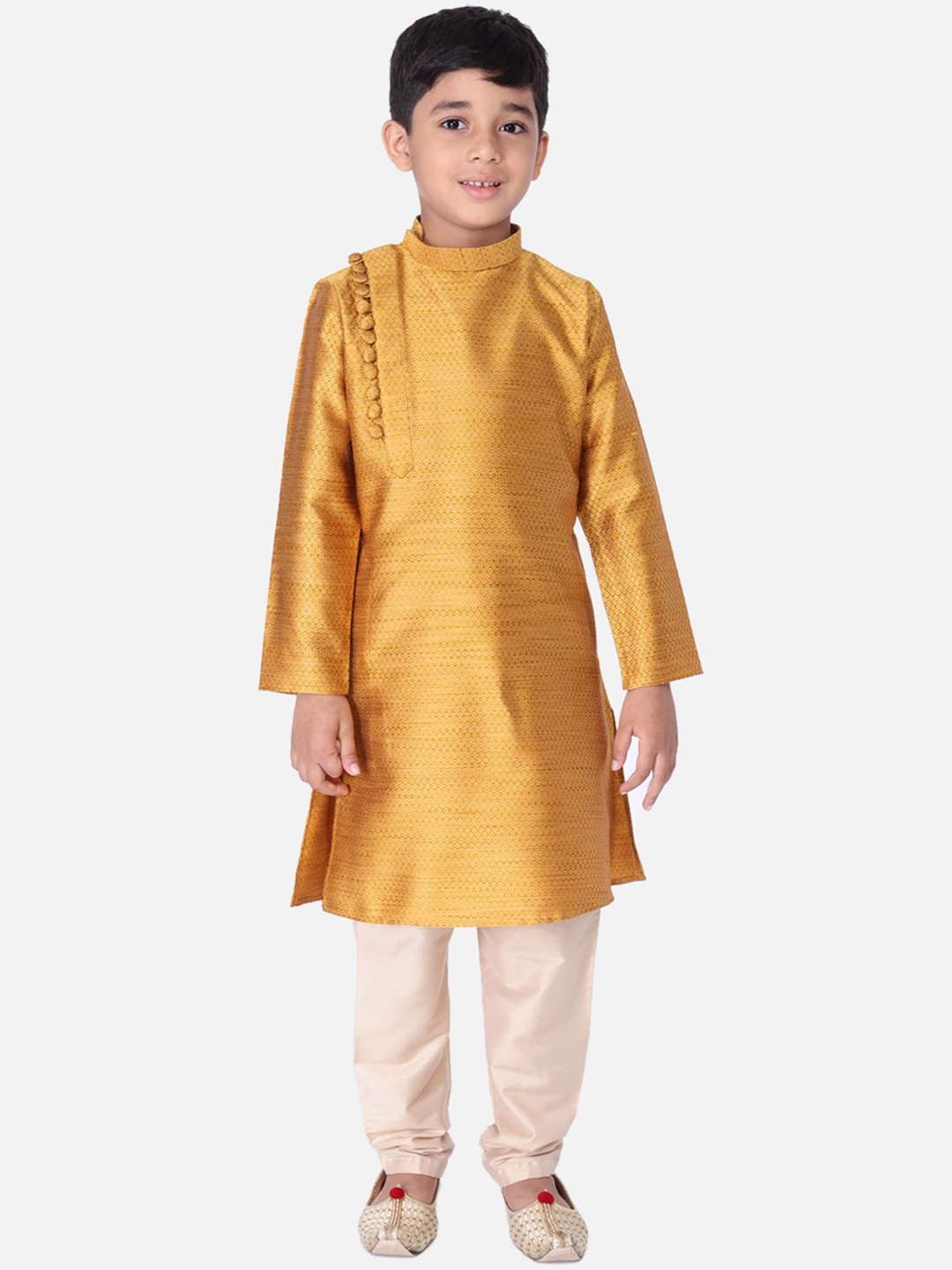 

TABARD Boys Mustard & Cream-Coloured Woven Design Kurta with Churidar