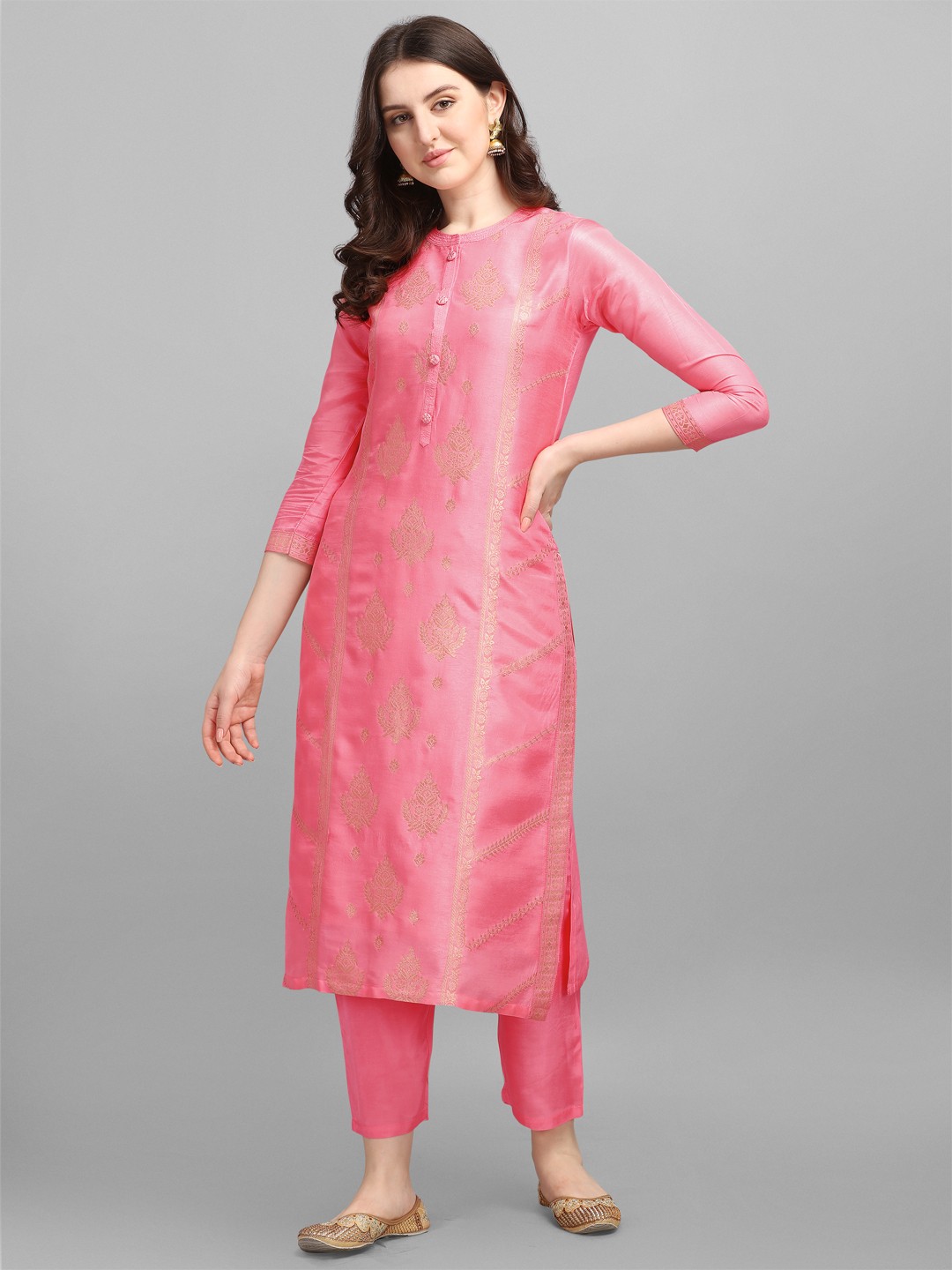 

Seerat Women Pink Printed Jacquard Kurta with Trousers
